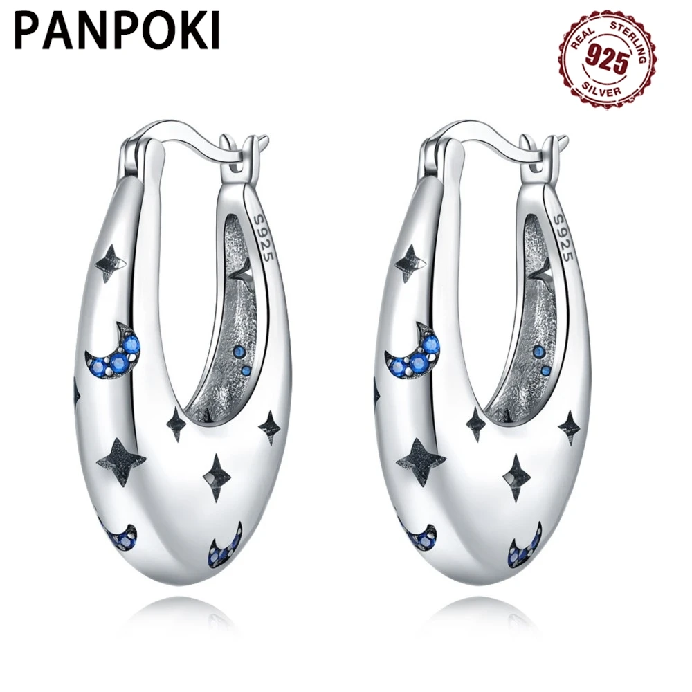 

925 Sterling Silver Hollow Out Stars Moon Series Earring Jewelry Versatile Hoop Earrings For Women Jewelry Fine Birthday Gifts