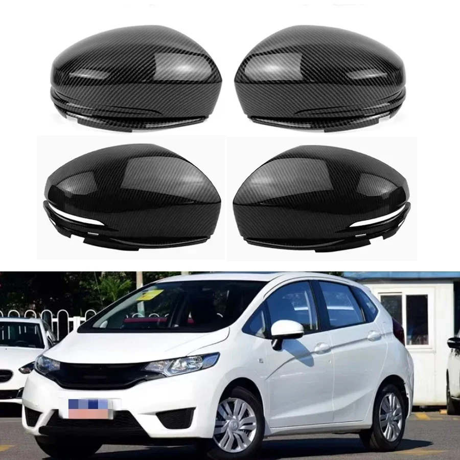 

For Honda Fit 2014-2020 Car Accessories Door Side Wing Rearview Mirror Cover Cap Housing Carbon Fiber Buckle Style 1 Pair