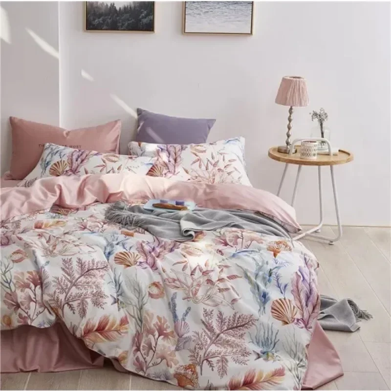 2024 new 60 count long staple cotton digital printing four piece set Cover Bed sheet set Fitted sheet