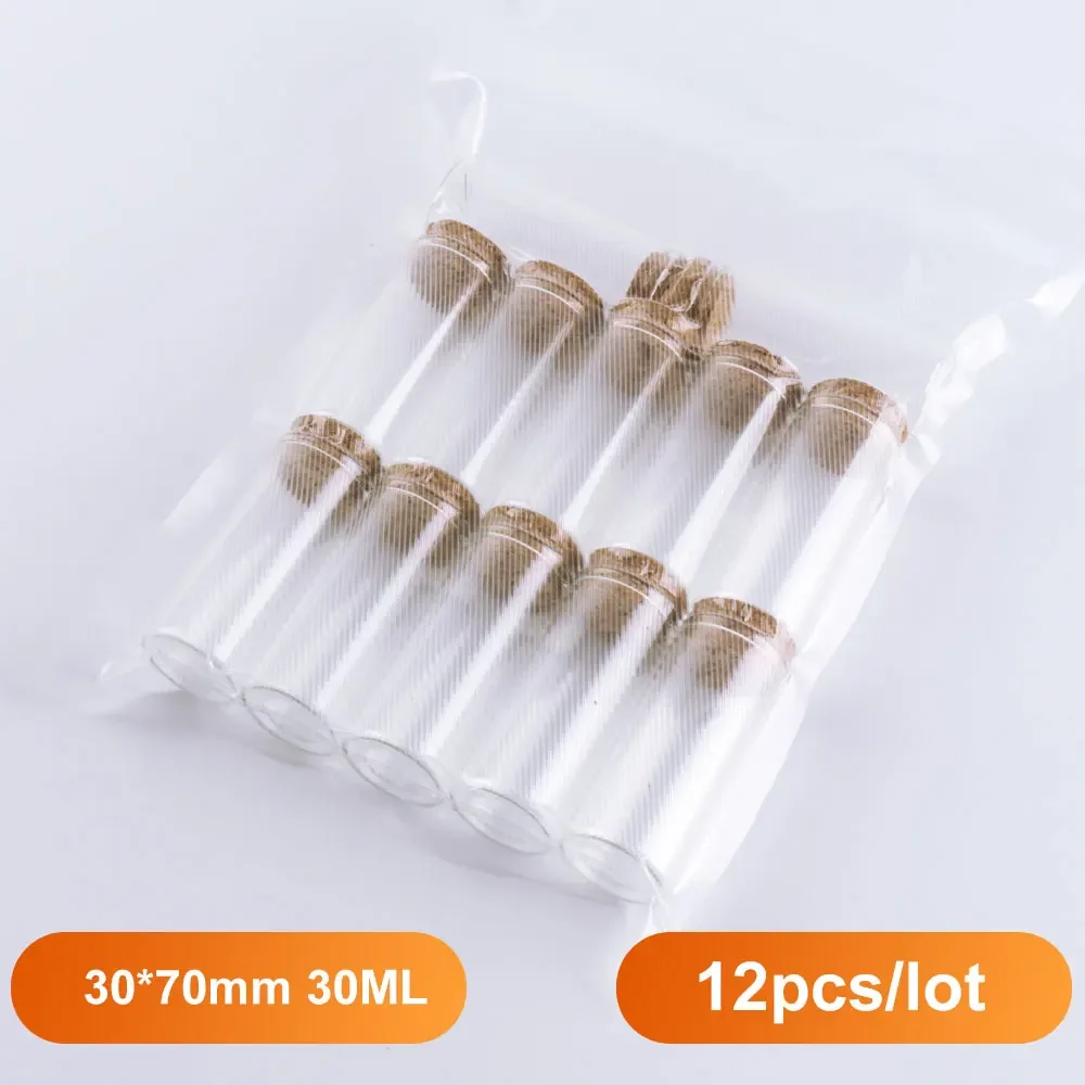 Straight Mouth Glass Bottle 70*30mm 30ml Cork Stopper Spice Container Jars Vials DIY Craft Kitchen Storage Bottles 12pcs/Lot