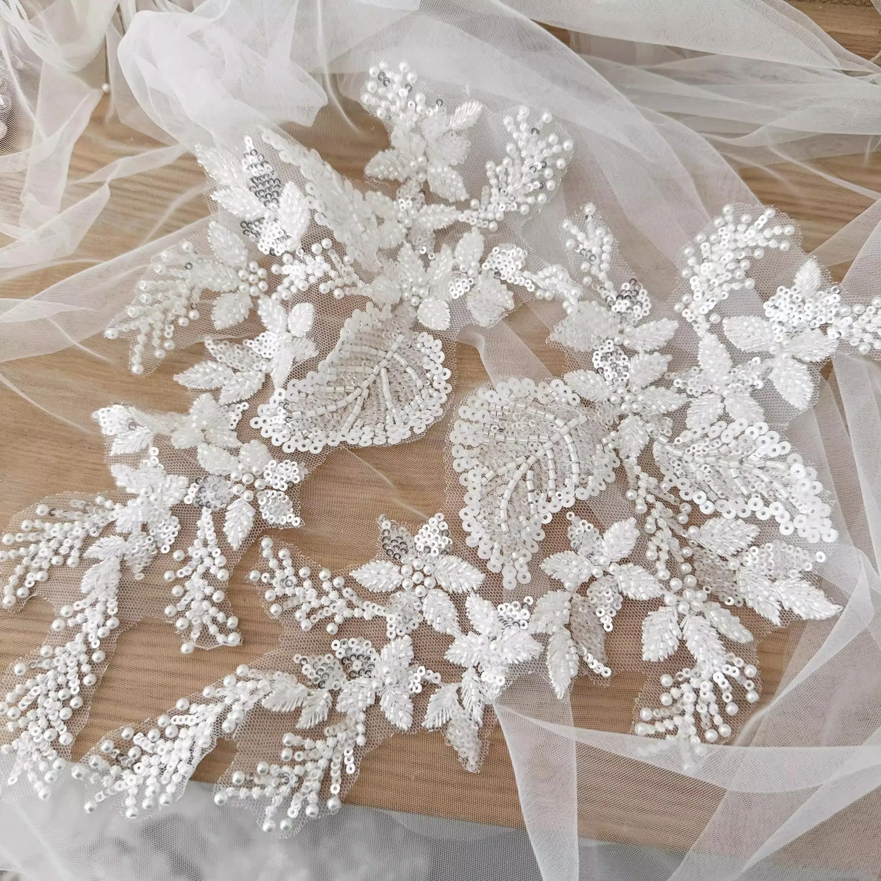 

1pair Customized nail bead flower lace for flowers patch patch Head veil wedding dress DIY lace flower embroidered patch