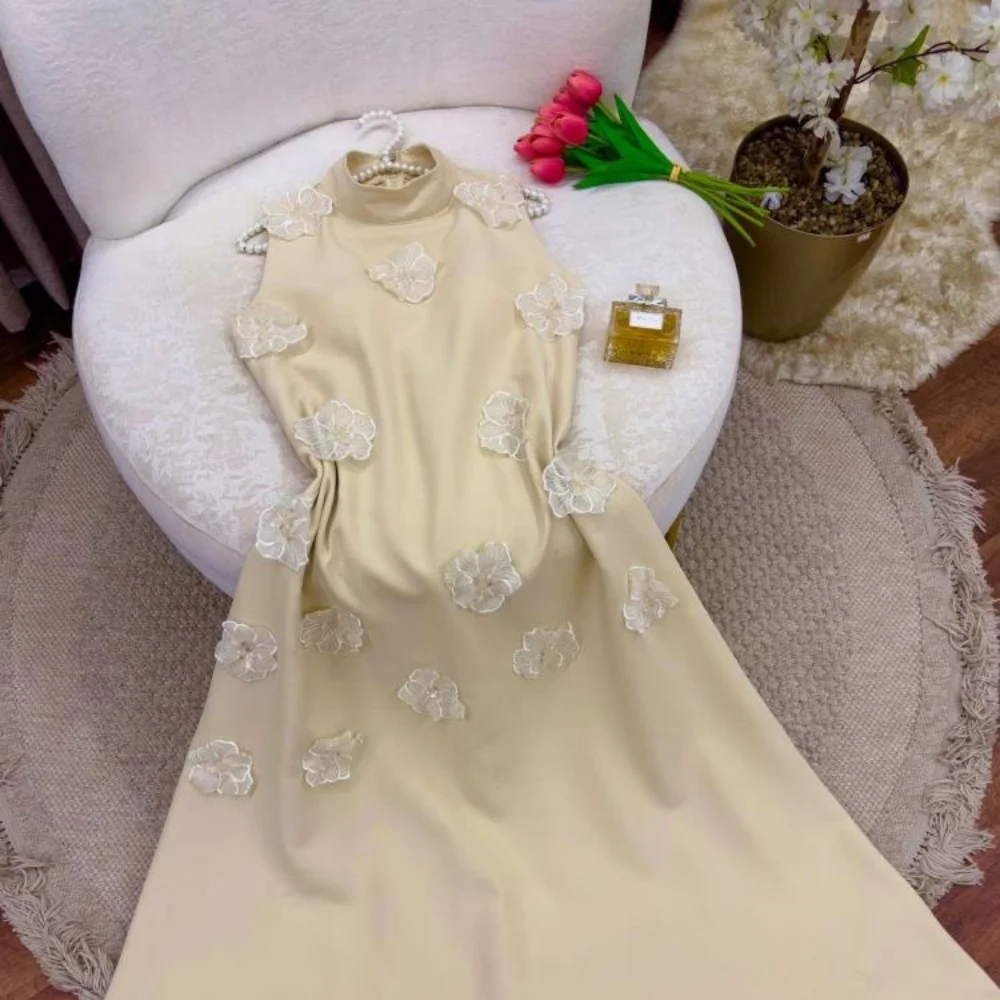 فستان حفلة موسيقية نسائي رائع مخصص بدون أكمام فستان حورية البحر على شكل زهرة ساحرة أنيق برقبة عالية للنساء ثوب مسائي