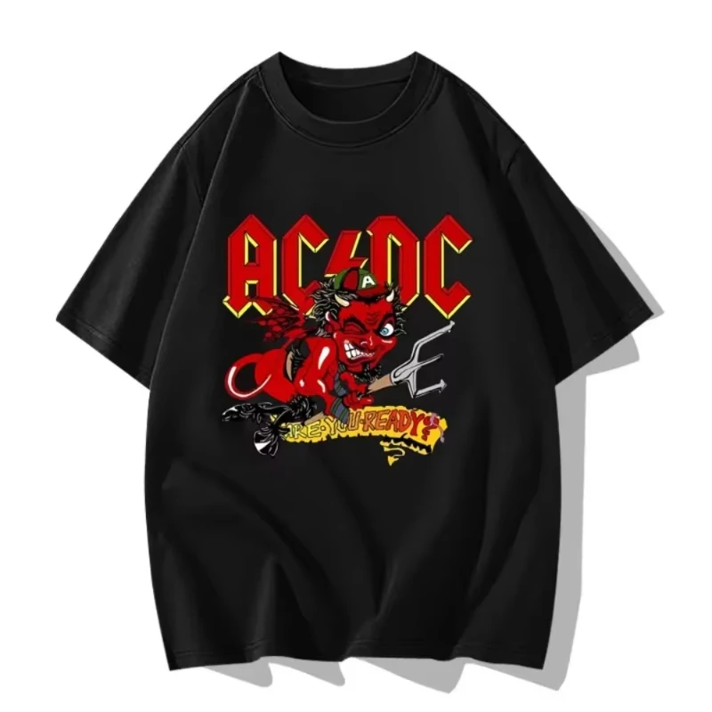 Marke Neue Design Straße Punk Rock ACDC Band Fans Peripherie Hip Hop Baumwolle Druck Kurzarm Männer Frauen Lose Baumwolle T-shirt