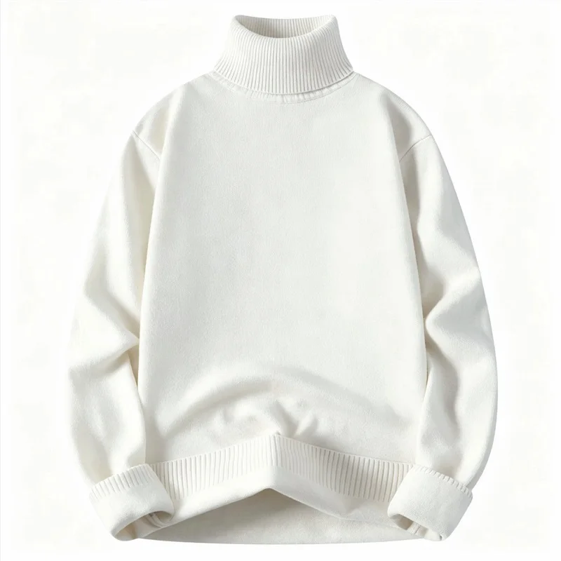 Men's Turtleneck Sweater Half Zipper Turtleneck Warm Pullover High Quality Male Slim Knitted Wool Sweaters Spring Solid Color