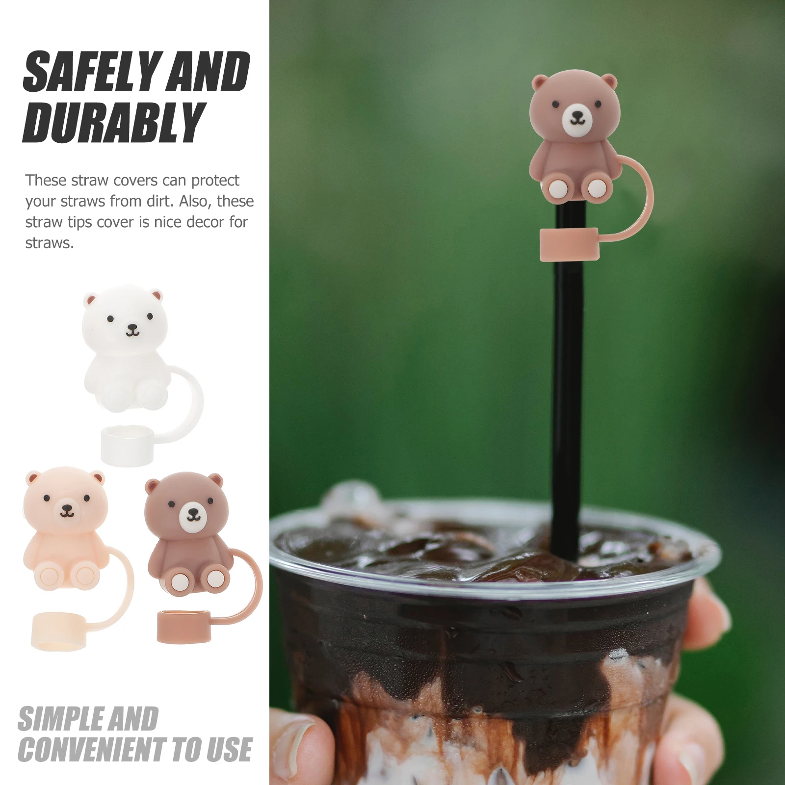 

3 Pcs Straw Covers 12mm Brown White Silicone Straw Tips Safe Practical Reusable Kitchen Bar Accessories