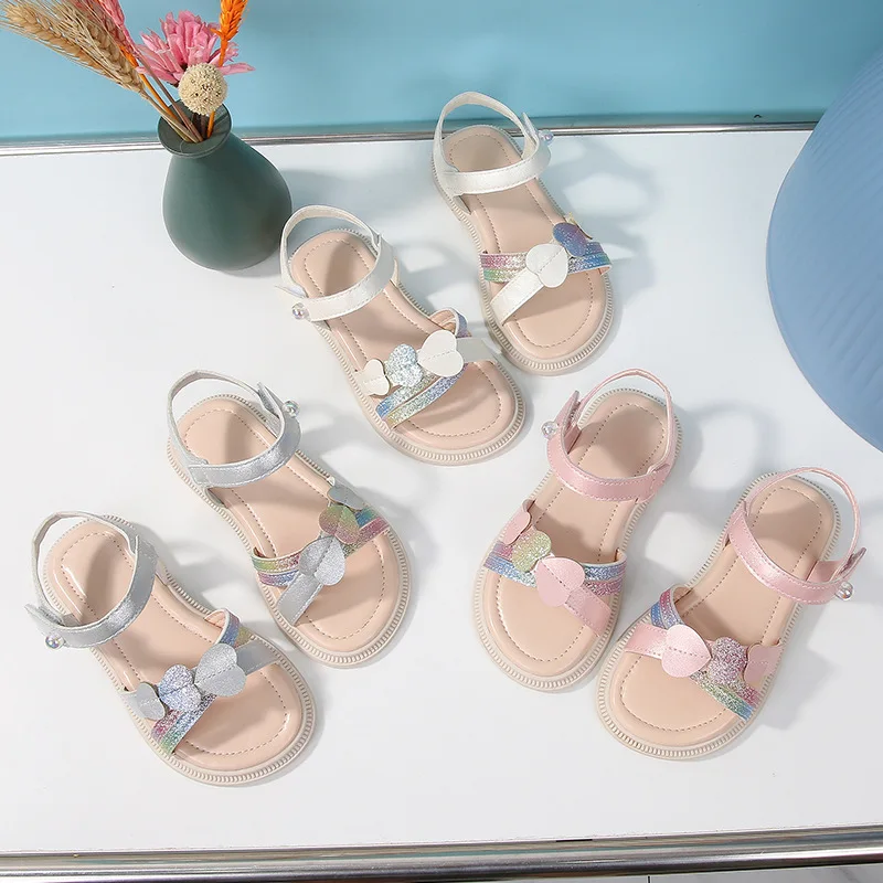 БосоножкиFashion Girl Shoes 2025Summer New Soft Bottom Love Kids Sandals Simple Girls' Princess Shoes Anti Slip Child Beach Shoe