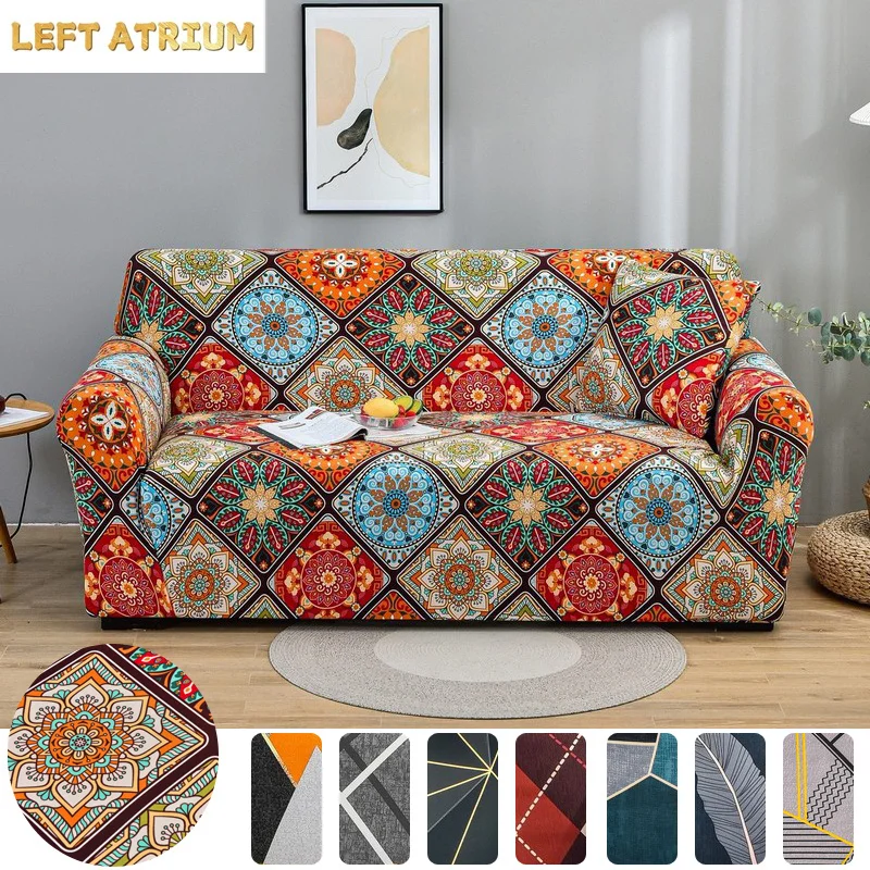 Printed Stretch Sofa Couch Cover For Living Room L Shaped Combination Chaise Sofa Slipcover Home Decor 1/2/3/4 Seats Removable