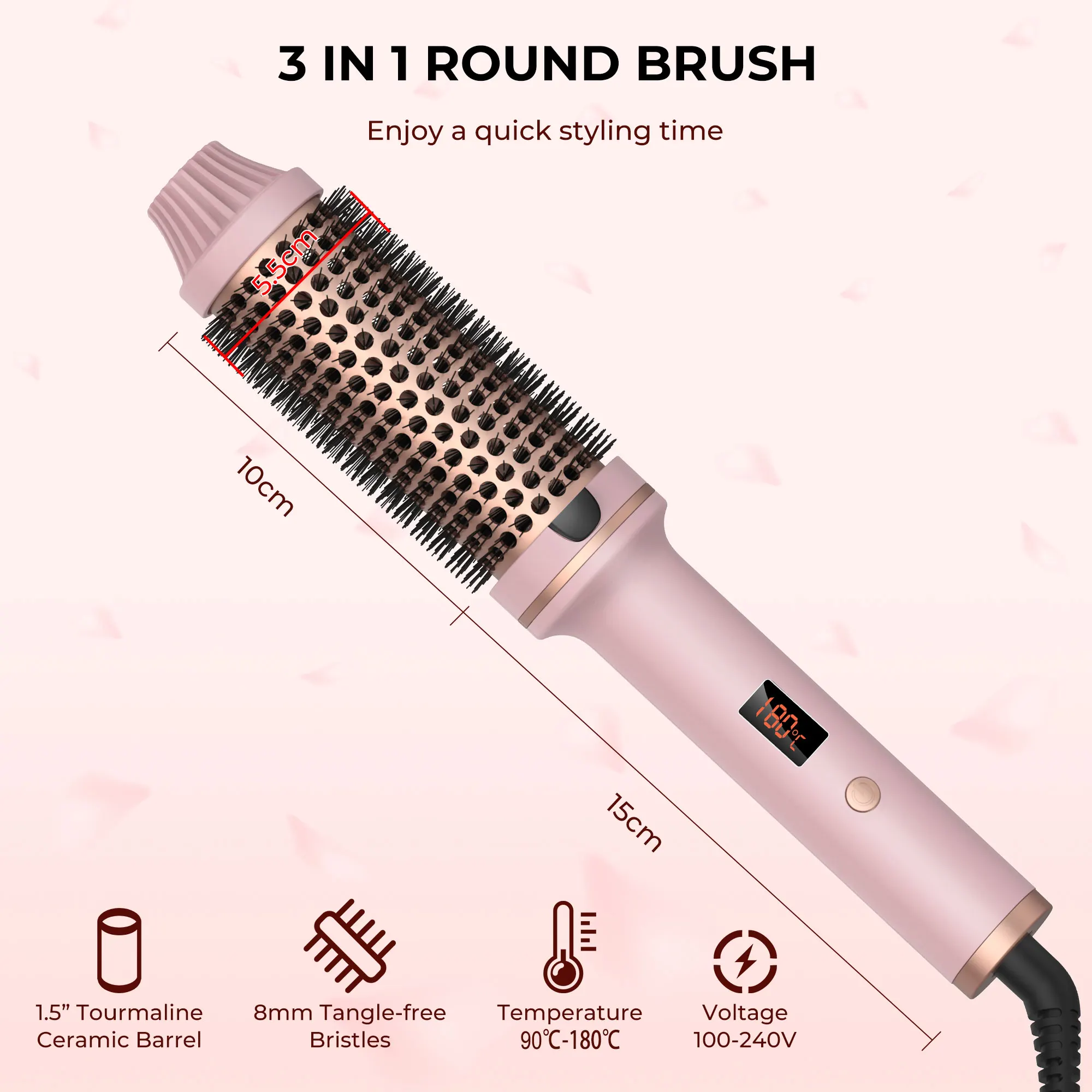 Thermal Brush 1.5 in Heated Curling Brush Ceramic Curling Comb Volumizing Brush Curling Iron Travel Curling Iron with Brush