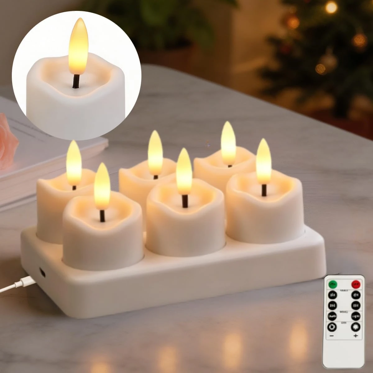 6/8Pcs LED Tea Light Candles 4 Timer Modes Rechargeable Flameless Candles Home Decor Flickering Electronic Candle Lamp