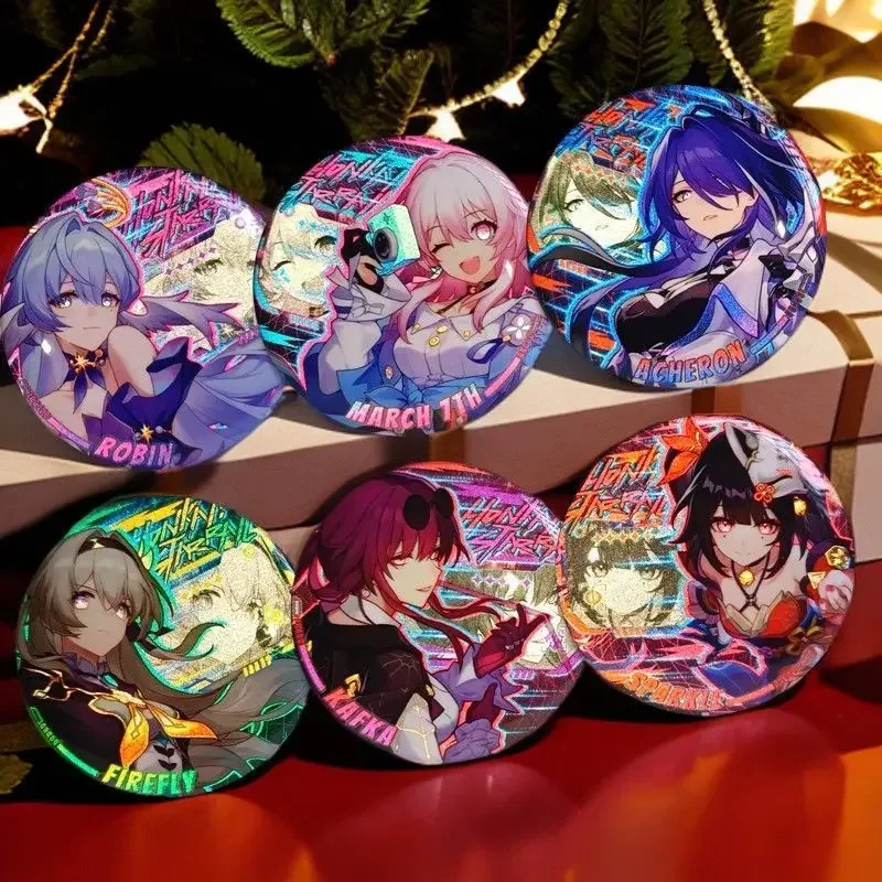 6Pc/Set Reflective Badge Game  March 7th  Kafka Acheron Sparkle Firefly Robin Pin Breastpin Cartoon Jewelry gift