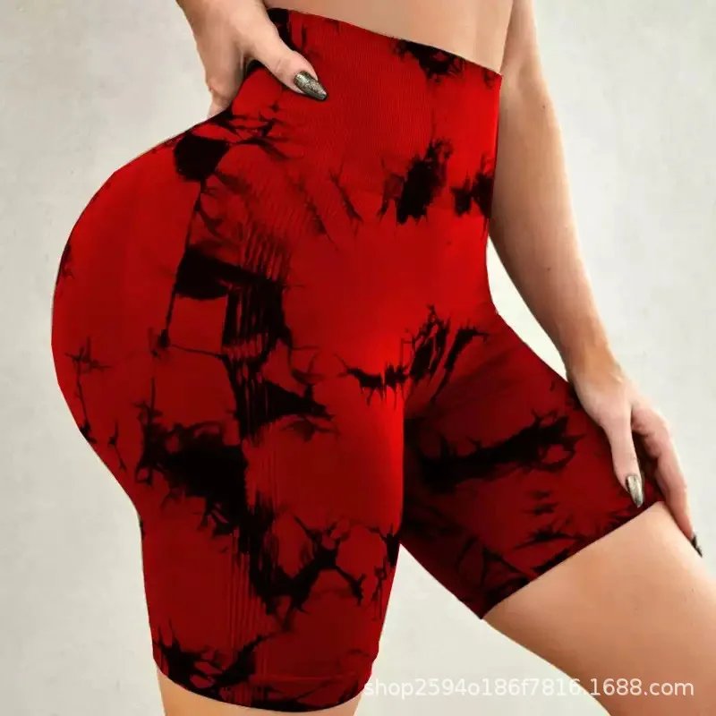 Nahtlose Tie Dye Sports horts für Frauen sexy Yoga Fitness Shorts hohe Taille Hüfte heben Bauch umarmen Hosen für Frauen – Detail 6