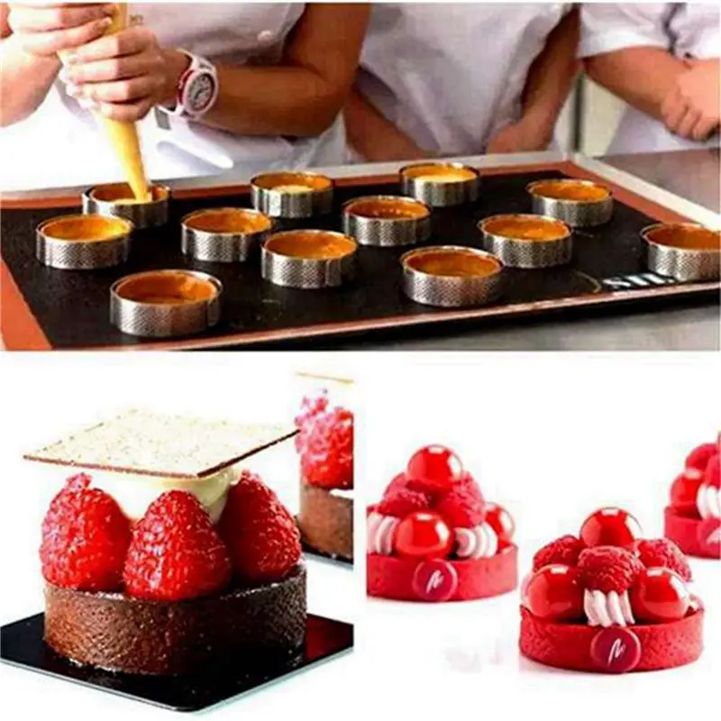 AFOURT-60 Stück Runde Tortenringe mit Löchern für Obstkuchen, Quiches, Kuchen, Mousse, Küchenbackform, Perforierter Kuchenring 8cm – Detail 3