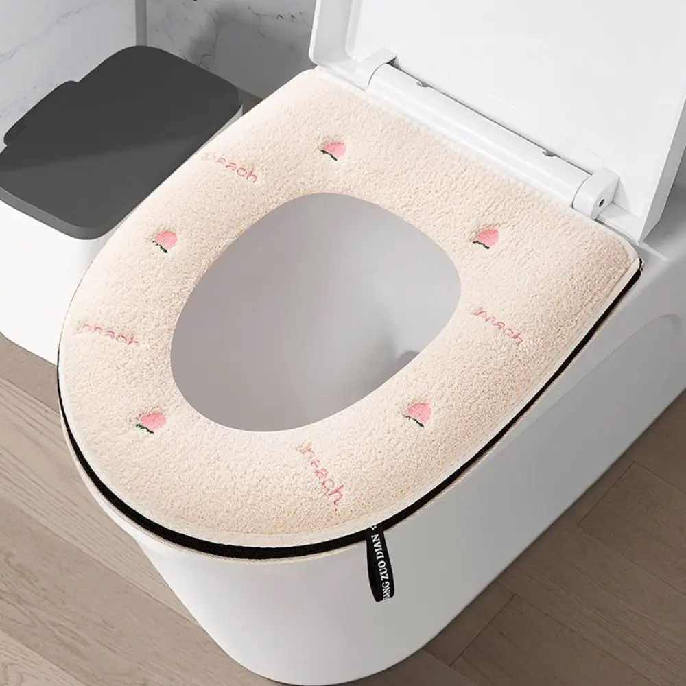 Bathroom Toilet Seat Cover Zipper Universal Plush Toilet Cushion Household Warm Soft Thick Toilet Seat Cover Winter