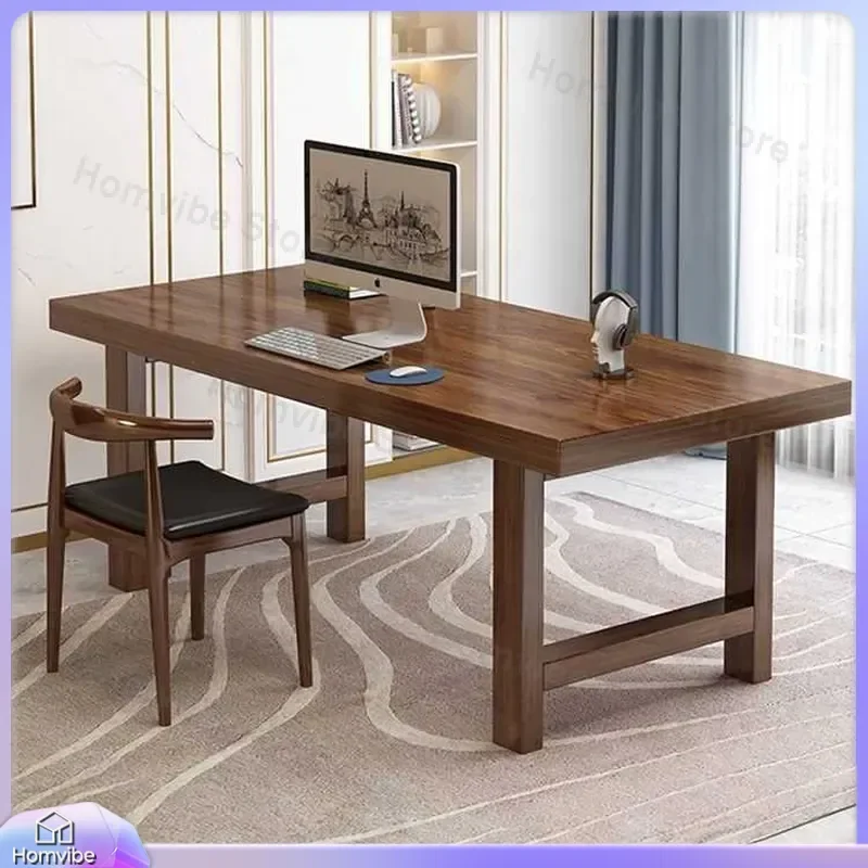 Modern Solid Wood Computer Desk Thick Home Office Table Living Room Study Workstation Long Rounded Corner Furniture for