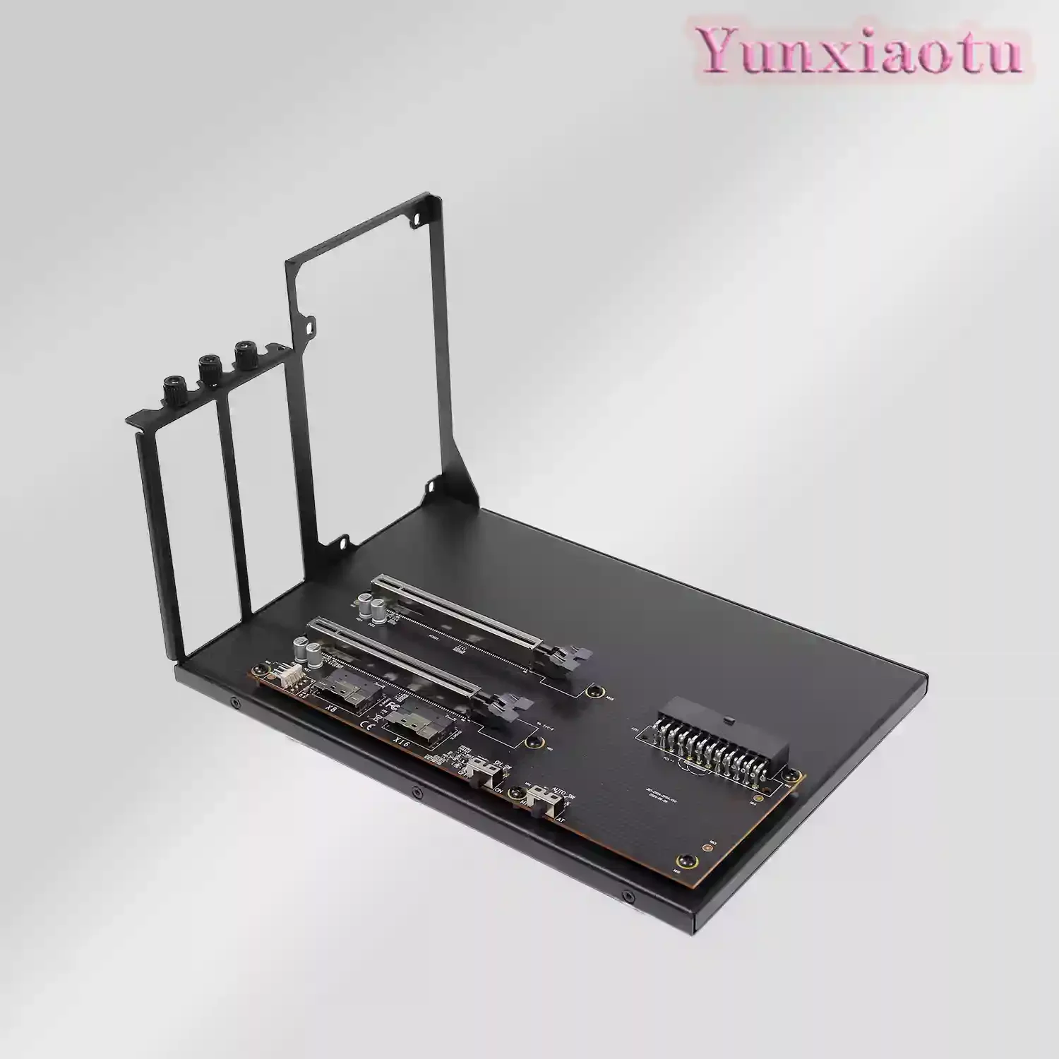 Dual Wide Dual Slot GPU Holder - PEX8749 PCIe 3.0 X16/x8 Expansion Card with ATX Power Supply