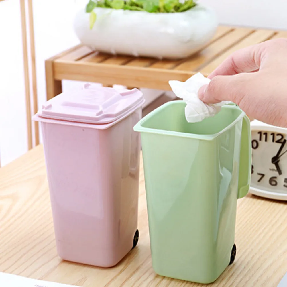 2Pcs Mini Trash Can for Desk Small Compact PP Plastic Trash Container Pen Holder Desktop Organizer Kitchen Nightstand Car
