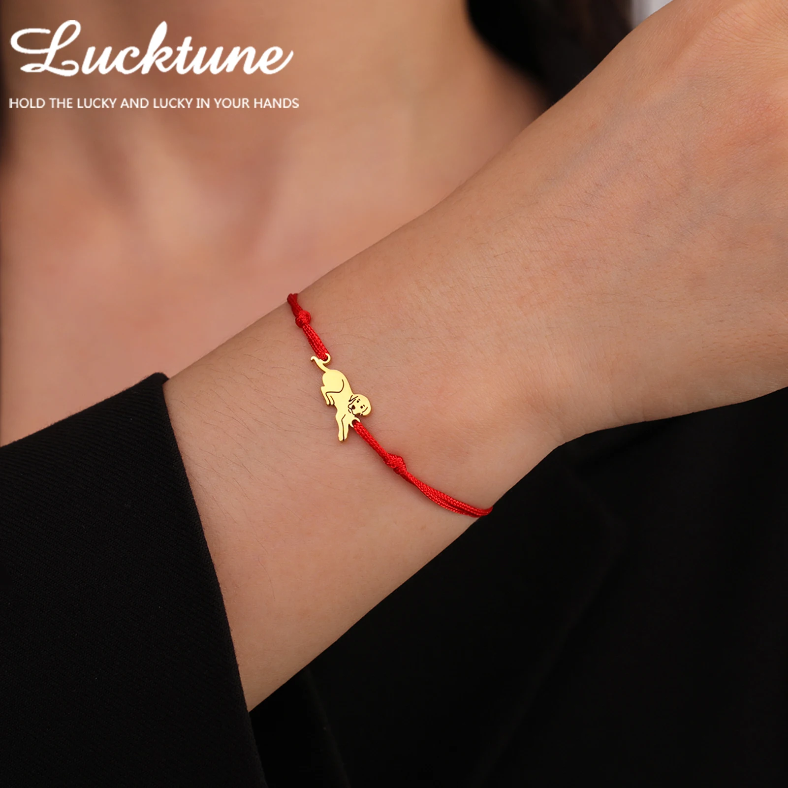 Lucktune Labrador Dog Bulldog Charm bracciale in corda bracciale in acciaio inossidabile con ciondolo animale carino per le donne regalo di gioielli