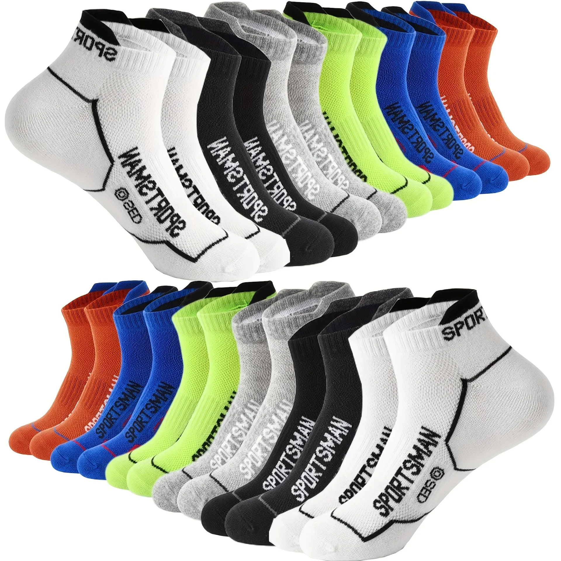 

6 Pairs Men Mid Length Sports Socks Fashionable Geometric Patterns Breathable Odor Resistant Running Cycling Basketball Socks