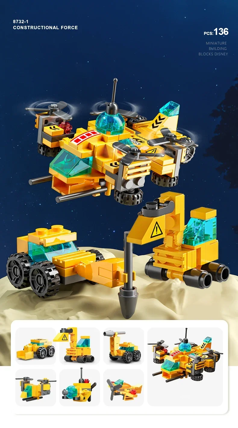 Mini-Bausteine, 6-in-1, DIY-Polizeiauto, Feuerwehrauto, Schloss, Modellsteine, Kinder, Lernspielzeug, Geschenke – Detail 17