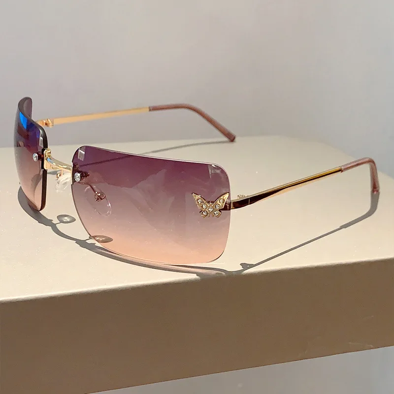 Y2K Luxury Brand Designer Rimless Square Sunglasses Women  display picture 1