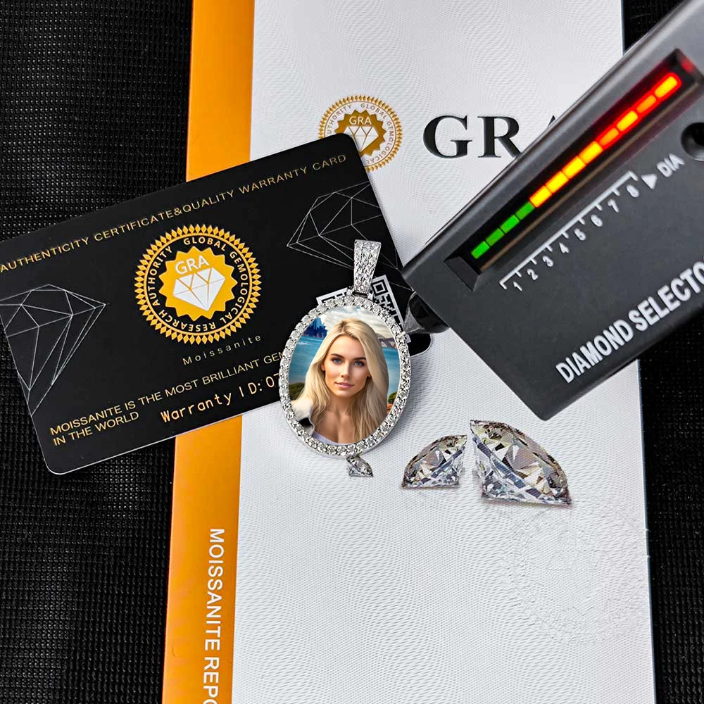 GRA Certificated Pass Diamond Tester 28MM Ellipse Picture Photo Memory Custom 925 Silver Moissanite Hip Hop Pendant