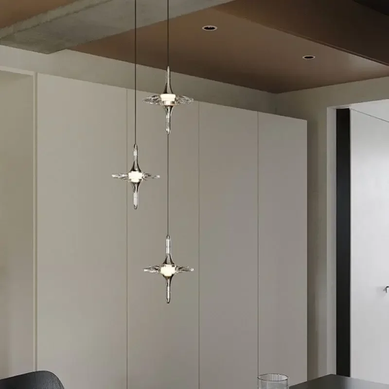 Nordic Pendant Lights Crystal Cross Design Hanging Chandelier  for Living Room Decoration Dining Table Lighting Fixtures