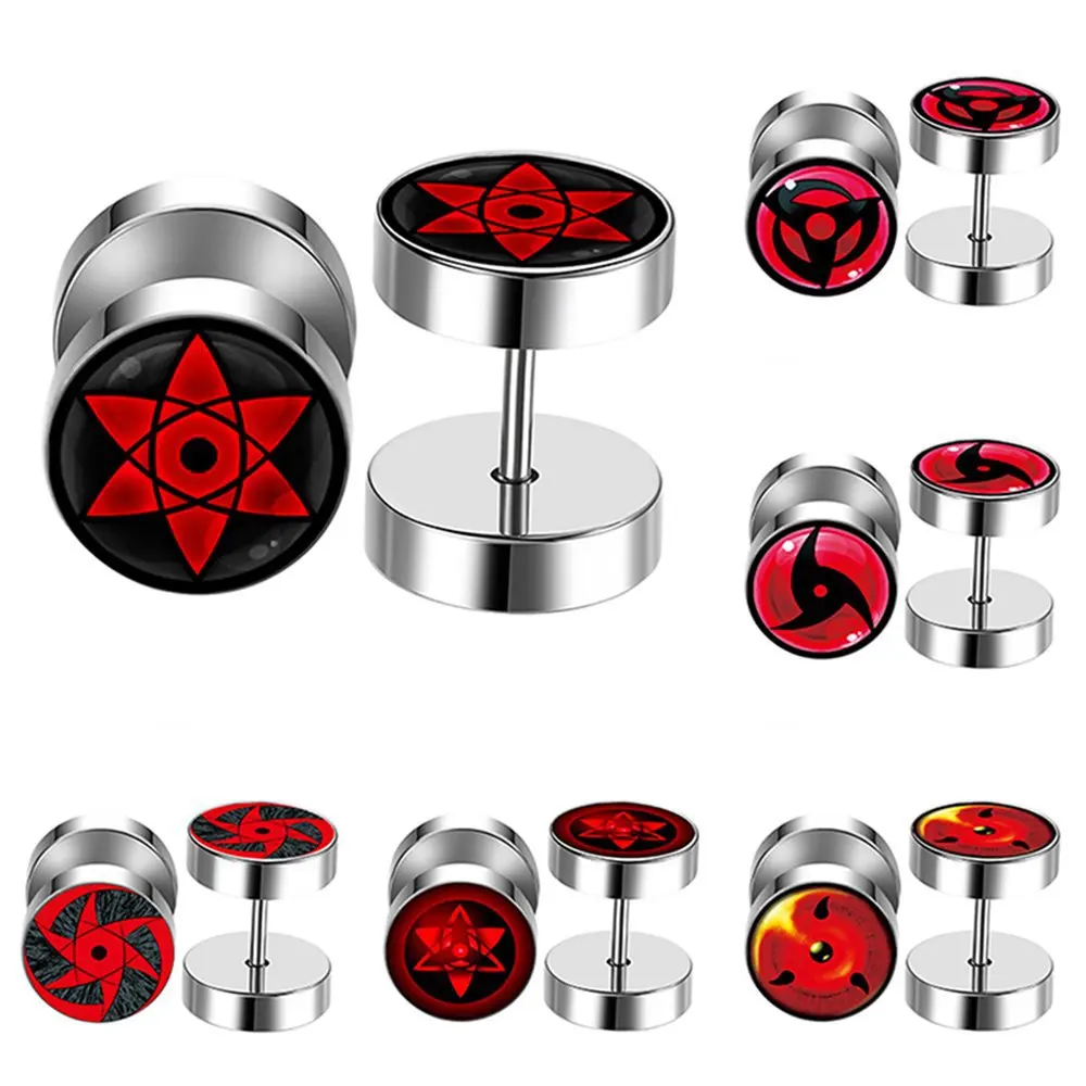 Anime Uzumaki Naruto Earrings Accessories Uchiha Itachi Sharingan Cosplay Party Studs Earrings Toys for Women Men Girl Gift