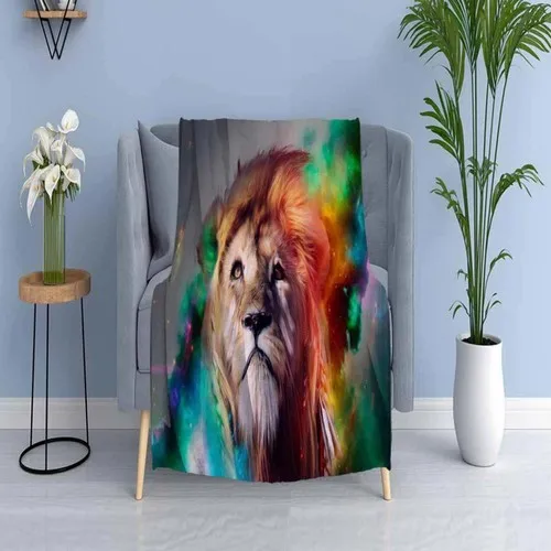 Else Carpet Else Blue Yellow Green Lion Wellsoft Patterned 3D Tv Blankets