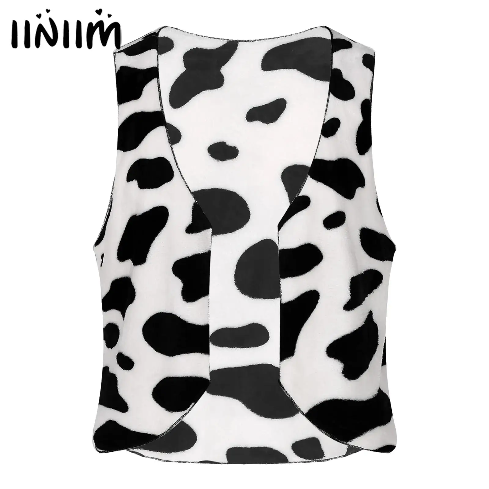 

Mens Cow Print Vest Cosplay Outfits Cowboy Cardigan Tops Vintage Coat Jacket Flannel Open Front Waistcoat Hippie Cosplay Costume