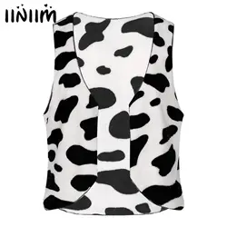 Mens Cow Print Vest Cosplay Outfits Cowboy Cardigan Tops Vintage Coat Jacket Flannel Waistcoat Hippie Halloween Cosplay Costume