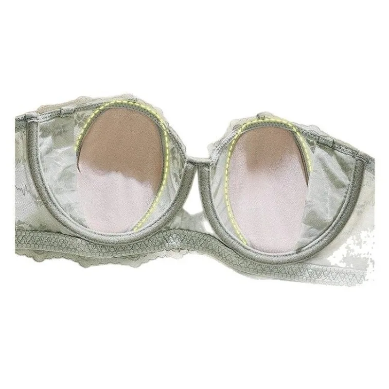 Bra Wanita dengan Renda Bunga dan Kawat Penyangga, Cup Telinga Kelinci Push Up, Lingerie Seksi Bernapas Gaya Romantis Prancis untuk Wanita