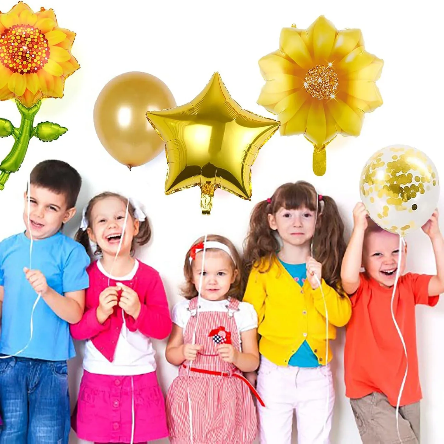 New 8pcs Sunflower Birthday Balloon Set Plant Pentagram Aluminum Film Balloon Sunflower Theme Party Decoration 2025