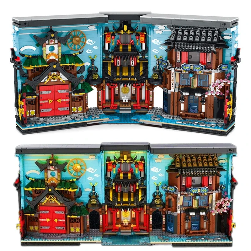 

Street View Japanese Traditional Architecture Bookstore Building Blocks Ninja Bookend House Model Bricks Modular Toy For Kid MOC