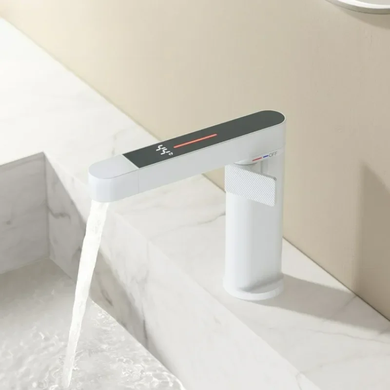 Digital Display Pull-out Bathroom Faucet Zinc Alloy White Wash Basin Sink Cold Hot Spray Rotating Gun Ash Color