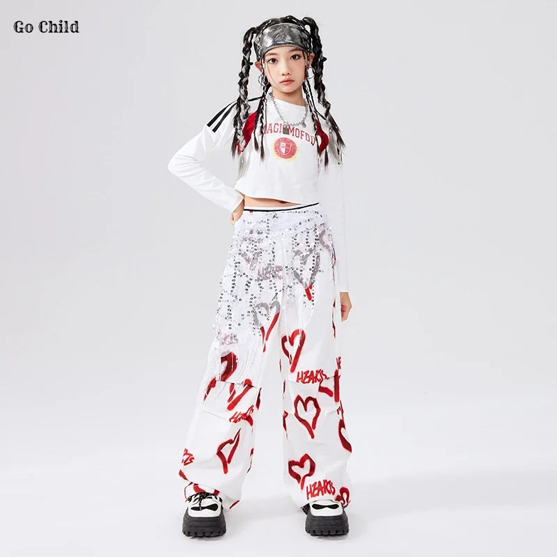 Hip Hop Kids Crop Top Street Dance Lovely Sport Pants Girls Streetwear Children Jazz Girl Group Costume Teens Stage Clothes Sets