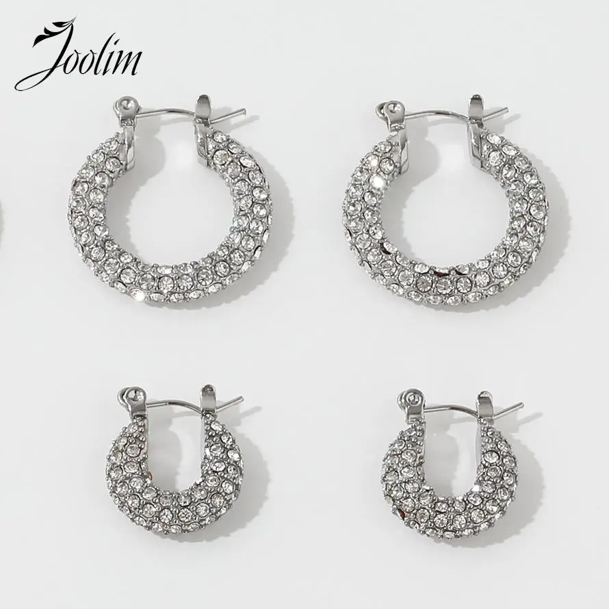 JOOLIM Jewelry High End PVD Waterproof&Tarnish Free Classic Luxury Cubic Zirconia Pave Hoop Stainless Steel Earring For Women image 5