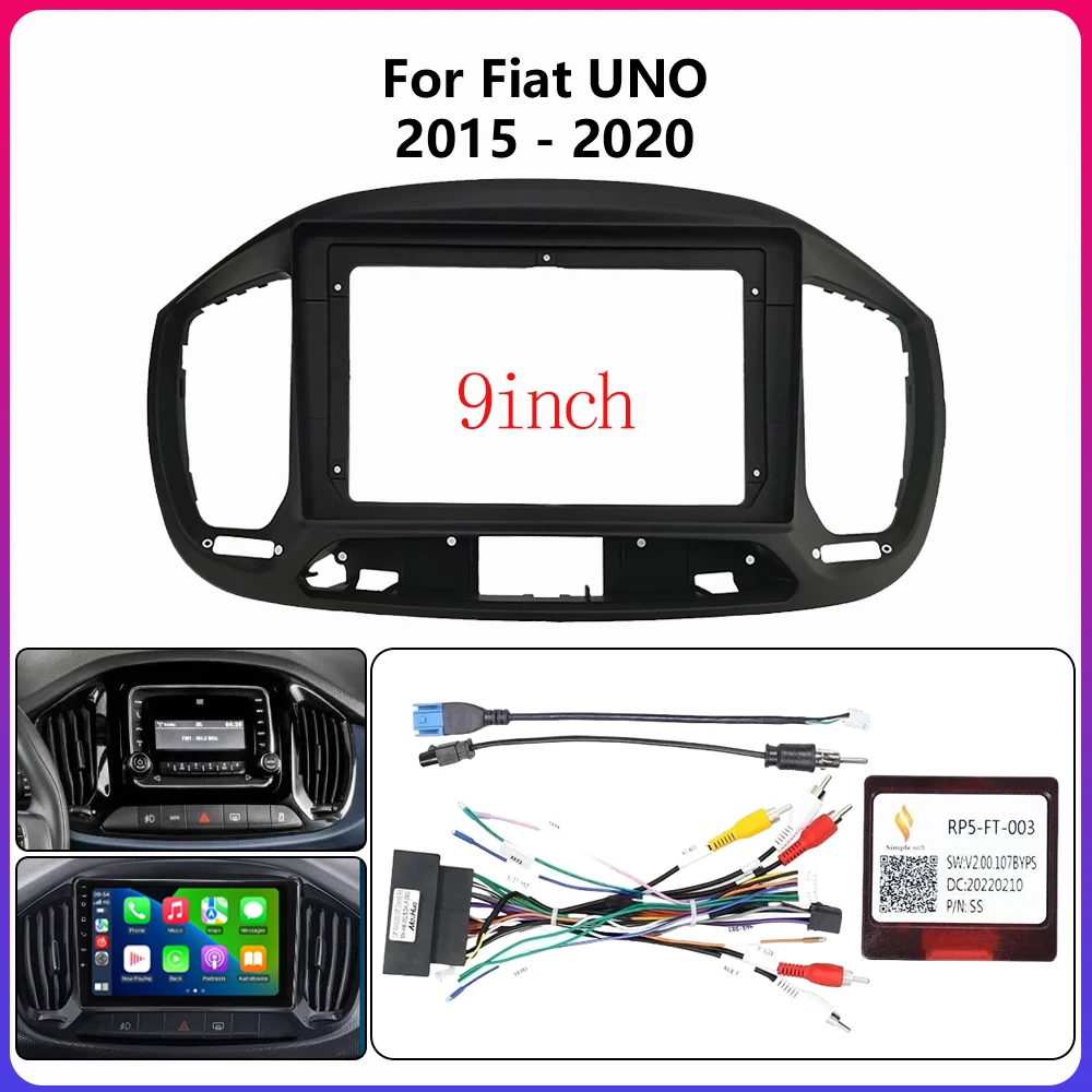 Marco de DVD para coche de 9 pulgadas, Kit de Panel de montaje de Radio Android Fascia, adaptador de instalación de montaje en tablero, caja Canbus para Fiat UNO 2015-2020