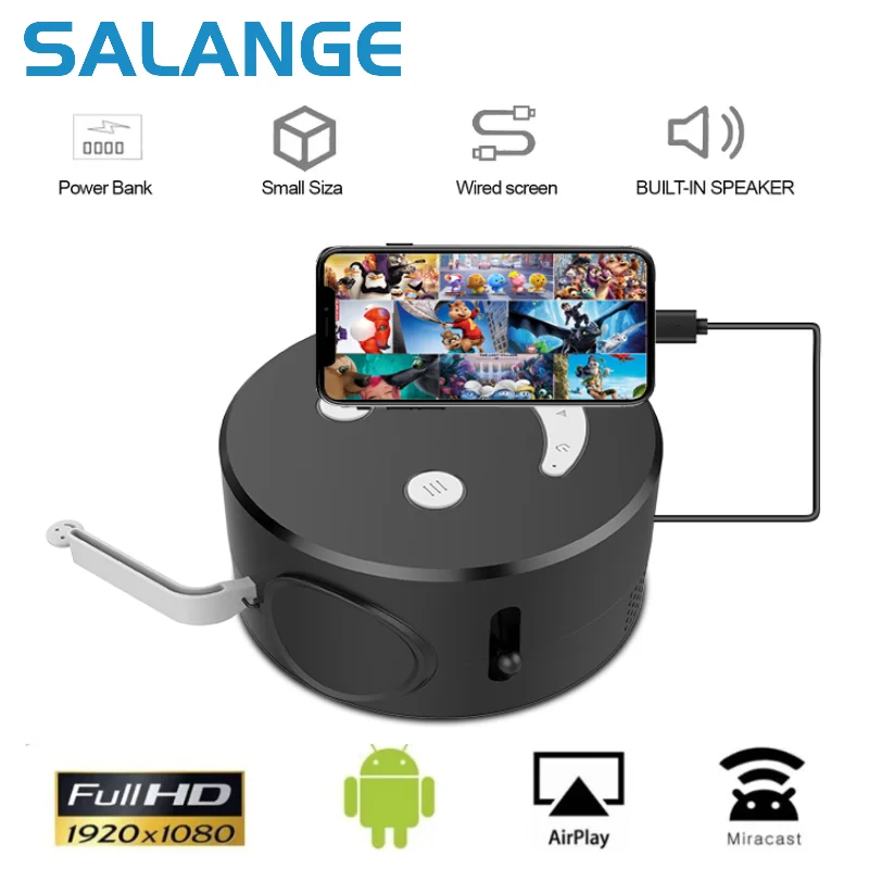 

Salange LED Mini Projector Mobile Video Beamer Home Theater Support 1080P USB Sync Screen Smartphone Children Projetor PK YT200