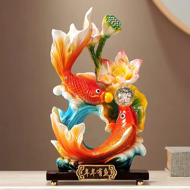 

Chinese Pisces Playing with Pearl Statue Crafts Office Living Room Wine Cabinet TV Cabinet Home Decoration housewarming Gift