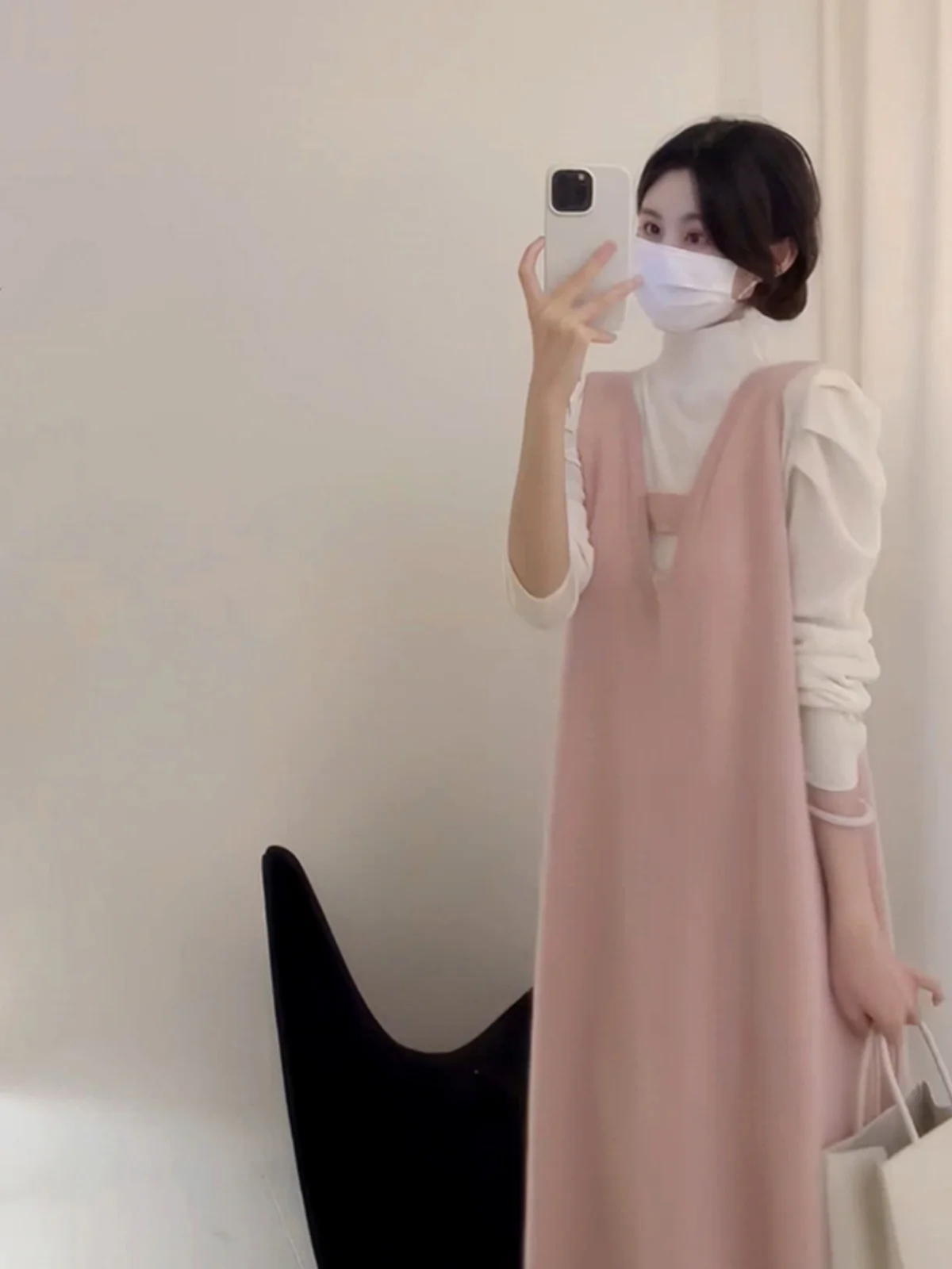 

Pink Vest Dress Set Women's Base Layer Inner Wear Two-Piece Suit Fashionable Autumn Collection Long Sleeve round Neck Design