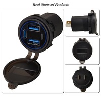 Car Charger Socket PD3.0 & QC3.0 Dual USB C Ports Waterproof with LED Touch Switch 60W Fast Charging 12V/24V For Car Motorcycle