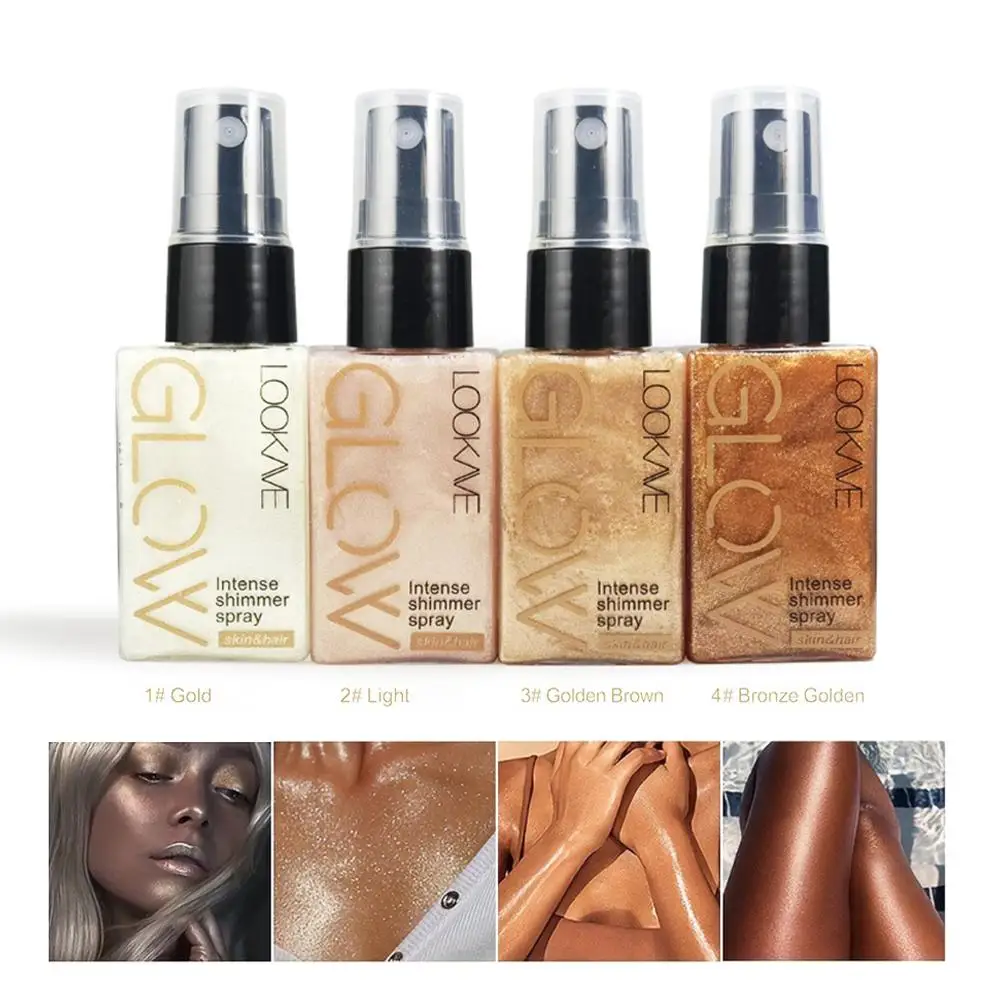 Nuovo spray di olio luccicante impermeabile a lunga durata idratante oro bronzo contorno illuminante strumenti per il trucco glitter per il corpo e il viso