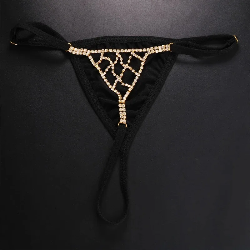 Sexy rhinestone mesh panties European and American fashion personality nightclub sex thong body chain female