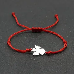 Handmade Braided Red String Bracelet Cute Stainless Steel Angel Charm Bracelets for Women Girl Gift Lucky Cuff Jewelry Pulsera