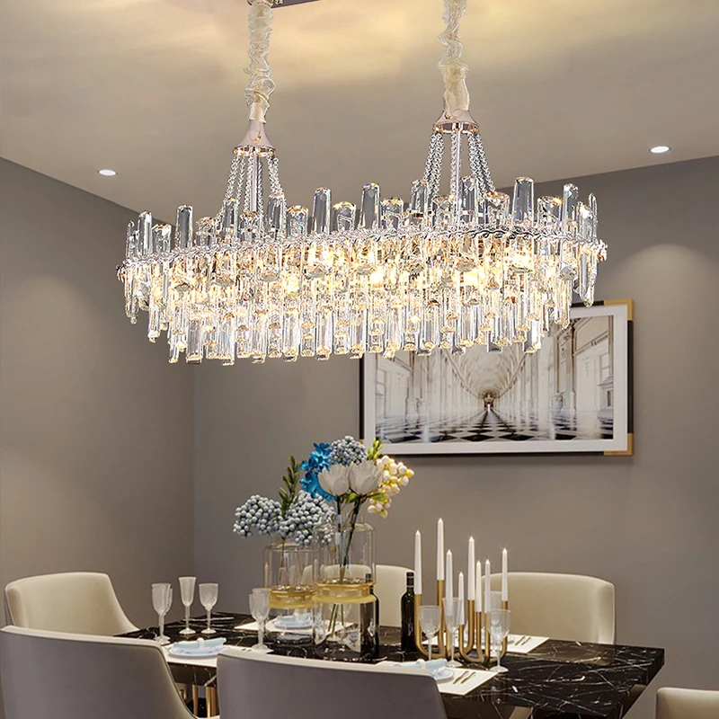 

Luxury Crystal Long Oval Chandeliers for Dining Room Decor Modern Gold Hanging Lamps for Ceiling Home Design Lighting Lustre