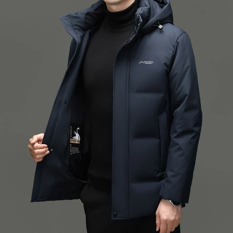 Настоящая 85% куртка-пуховик на гусином пуху, мужская роскошная зимняя уличная ветрозащитная толстая теплая куртка, мужская классическая куртка на гусином пуху