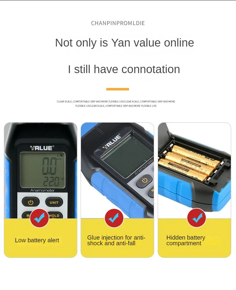 Anemômetro digital profissional VMA-1, medidor de velocidade do vento com medição de temperatura, escala Beaufort de 0-12 níveis