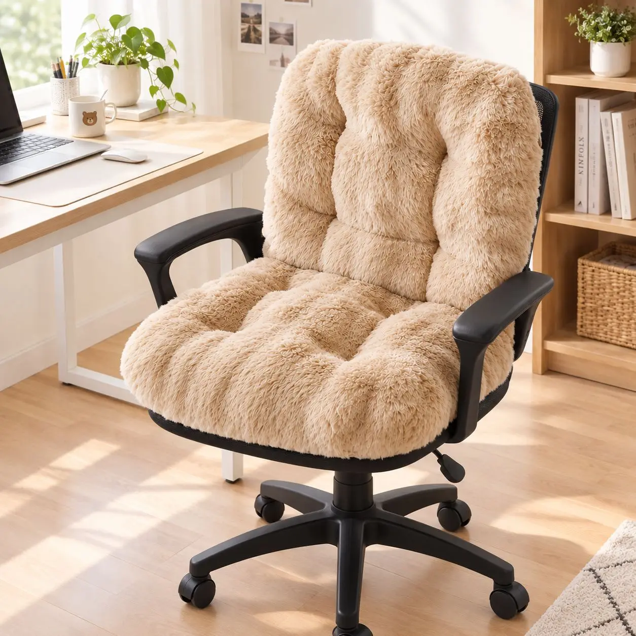 Winter Cushion Imitating Rabbit Hair Integrated Backrest Cushion Pad Office Solid Color Seat Thermal Pad Thickened Cushion
