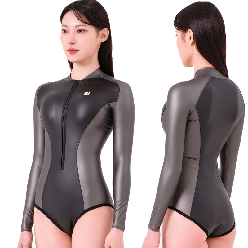 Metallic Shiny Lycra Smooth Springsuit, YKK Zipper Long Sleeve One-Piece Swimsuit Wetsuit Waterproof for Snorkeling Surfing