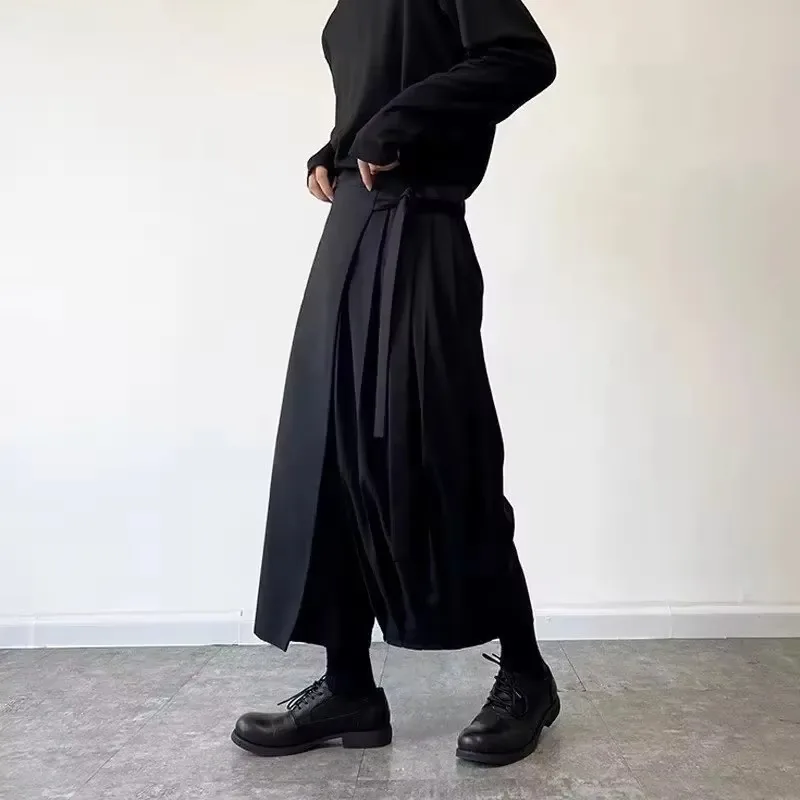 New black warrior men's cropped loose straight leg wide leg pants Chinese casual spring and autumn clothing